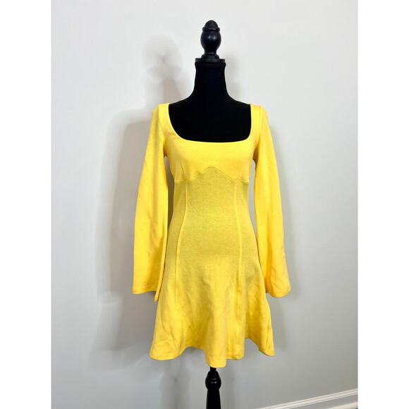 Victor Glemaud Flared Cotton-Blend Mini Dress in Yellow Size XS Pullover Jersey - Picture 2 of 7